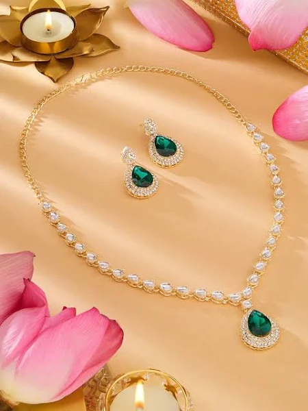 Zaveri Pearls Gold-Plated Austrian Diamonds-Studded Jewellery Set